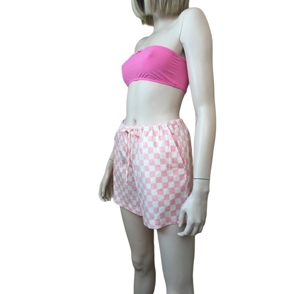 WAYF 98 Neko Drawstring Pink & White Checkered Cotton Shorts NWOT Beachy NWOT - Picture 5 of 16